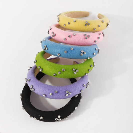 F5198 jewelry personalized creative woolen temperament high skull headband solid color rhinestone elegant headband