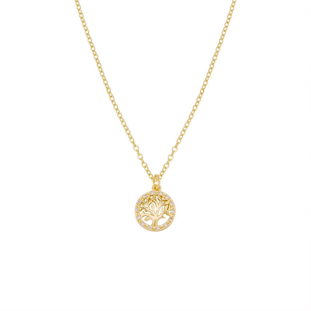 ZN69 Necklace Copper Zircon Disc Hollow Smiling Face Tree of Life Necklace Original Small Necklace