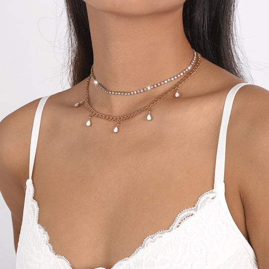 N1632 Simple and creative multi-layer necklace claw chain water drop tassel necklace sweet cool niche necklace