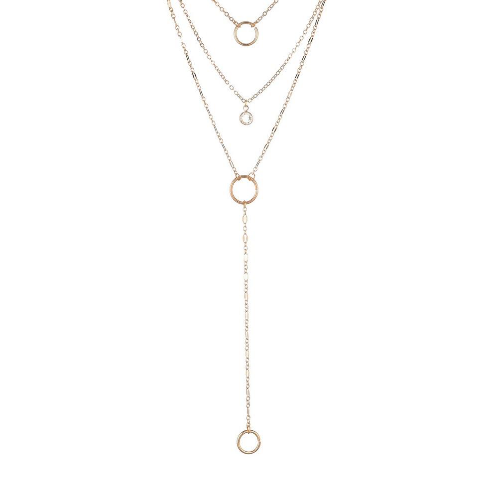 Fashion Simple Round Iron Ring Drill Pendant Necklace Multilayer Chain Necklace Clavicle Chain Accessories