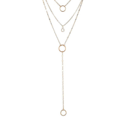 Fashion Simple Round Iron Ring Drill Pendant Necklace Multilayer Chain Necklace Clavicle Chain Accessories