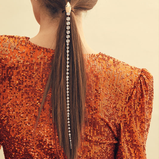 F4186 Fashion Claw Chain Hair Accessories Exaggerated Snake Head French Light Luxury Ponytail Long Tassel Hair Clip