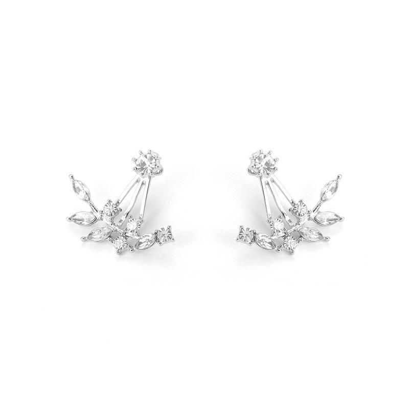 Fashion Girl Jewelry Diamond Crystal Leaf Earrings Branch Back Hanging Zircon Earrings