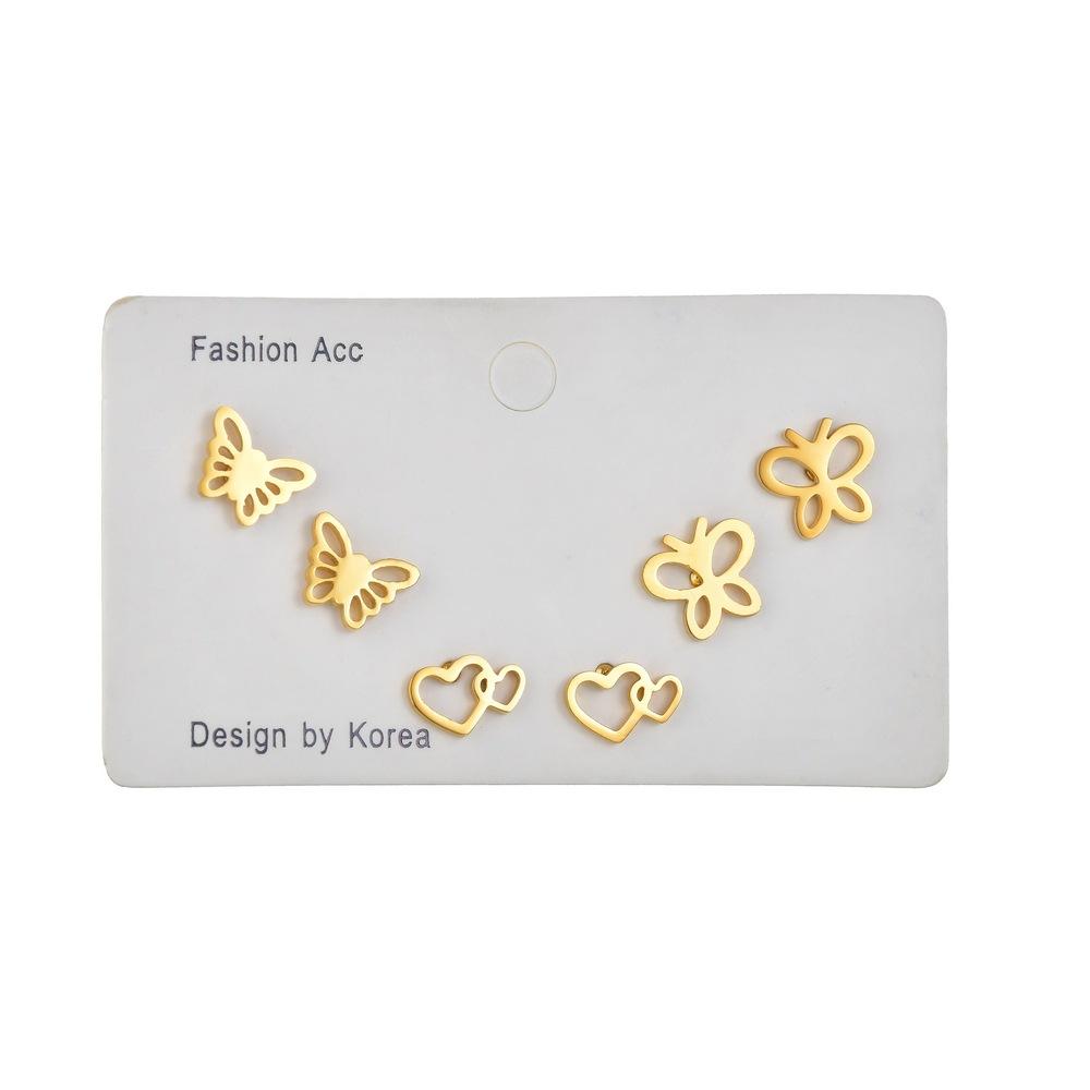 Cute glossy metal stud earring fashion butterfly heart moon earrings