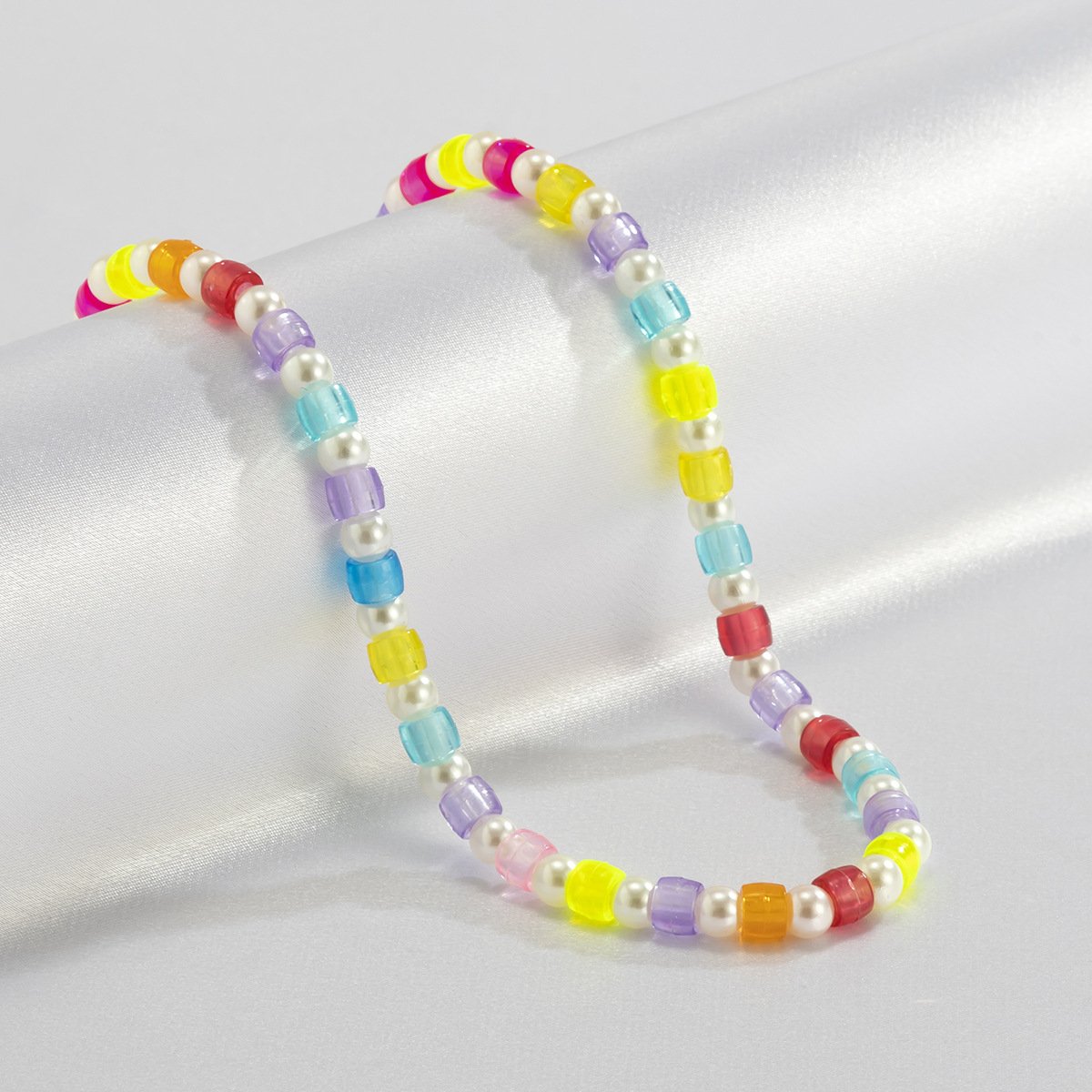 Jewelry Sweet Cool Colorful Transparent Bead Necklace Feminine Simple Imitation Pearl Beaded Necklace