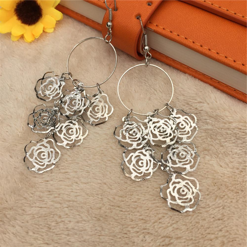 Atmospheric ring ethnic hollow rose flower string metal earrings female earrings