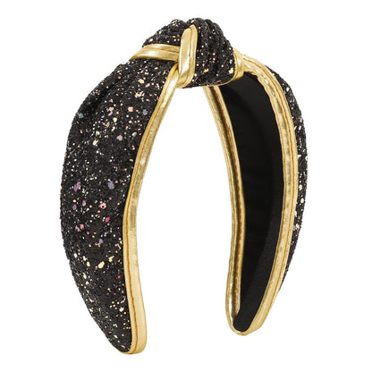 F517 Jewelry Exaggerated Geometric Knotted Golden Wrapped Headband Light Luxury Sequins Retro Headband Female