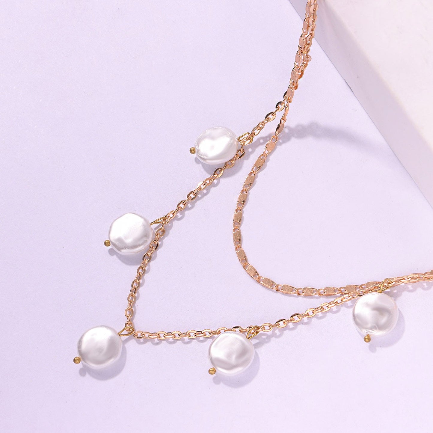Jewelry Fashion Round Cake Pearl Pendant Necklace Femininity Simple Chain Multilayer Necklace