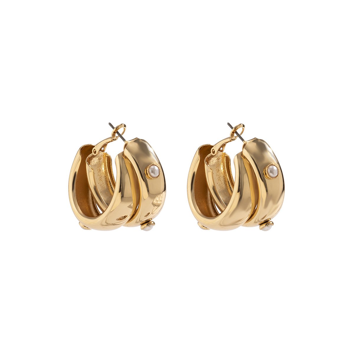 Jewelry Retro Fashion Pearl Stud Earrings Female Cold Versatile Geometric Metal C-shaped Earrings