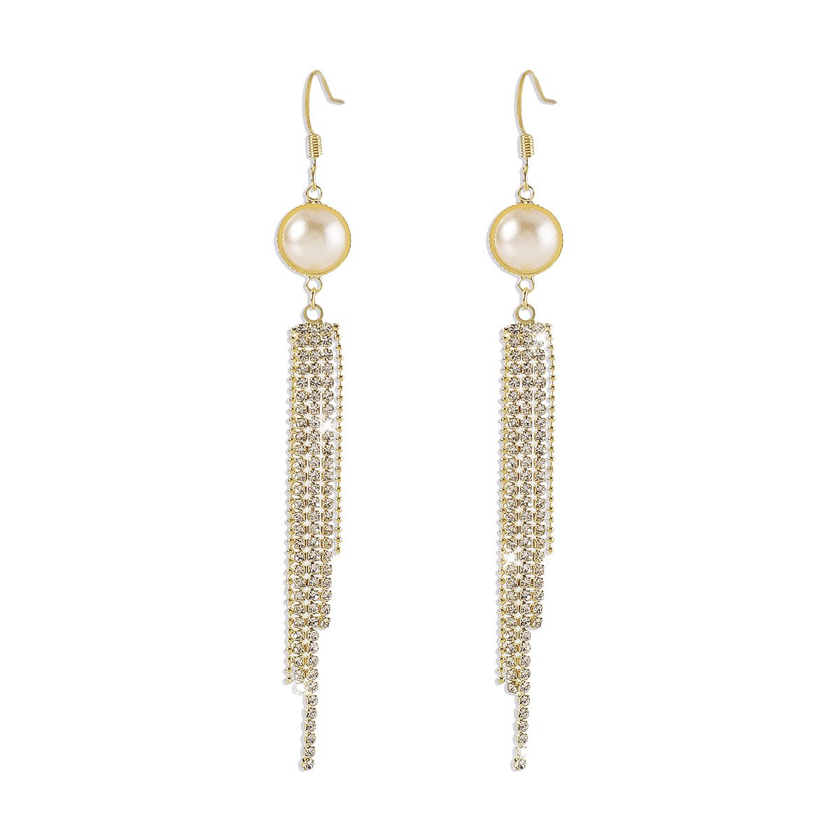 1593 Internet celebrity fashion niche tassel earrings pearl rhinestones sweet cool fairy air long design sense earrings