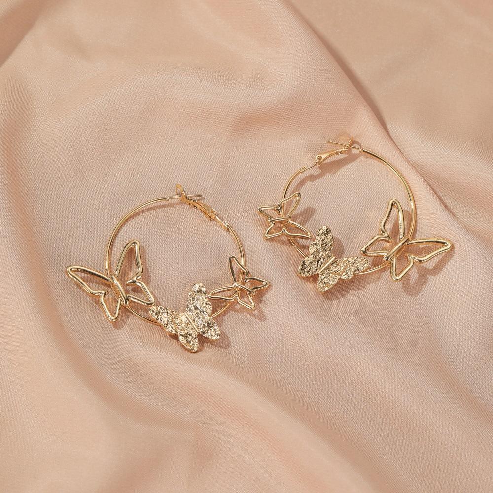 Earrings Retro Exaggerated Three Butterfly Earrings Femininity Hollow Three Butterfly Earrings Earrings