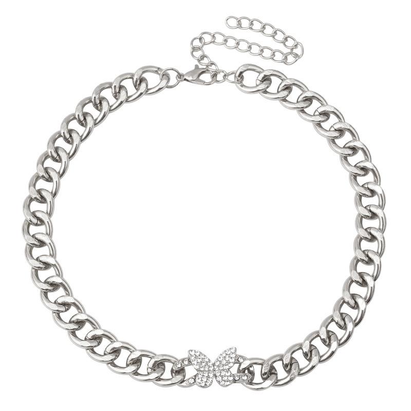 Jewelry Creative Diamond Butterfly Simple Necklace Exaggerated Punk Metal Chain Versatile Necklace