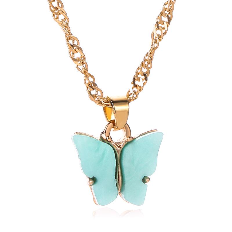 Sweet Butterfly Necklace Acrylic Colorful Sweet Beauty Women's Versatile Clavicle Chain Personality Net Red Trendy Necklace