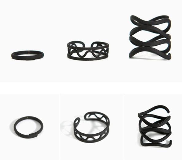 Jewelry Matte Black Fashion Hipster Knuckle Ring Index Finger Female Ring Three-piece Ring