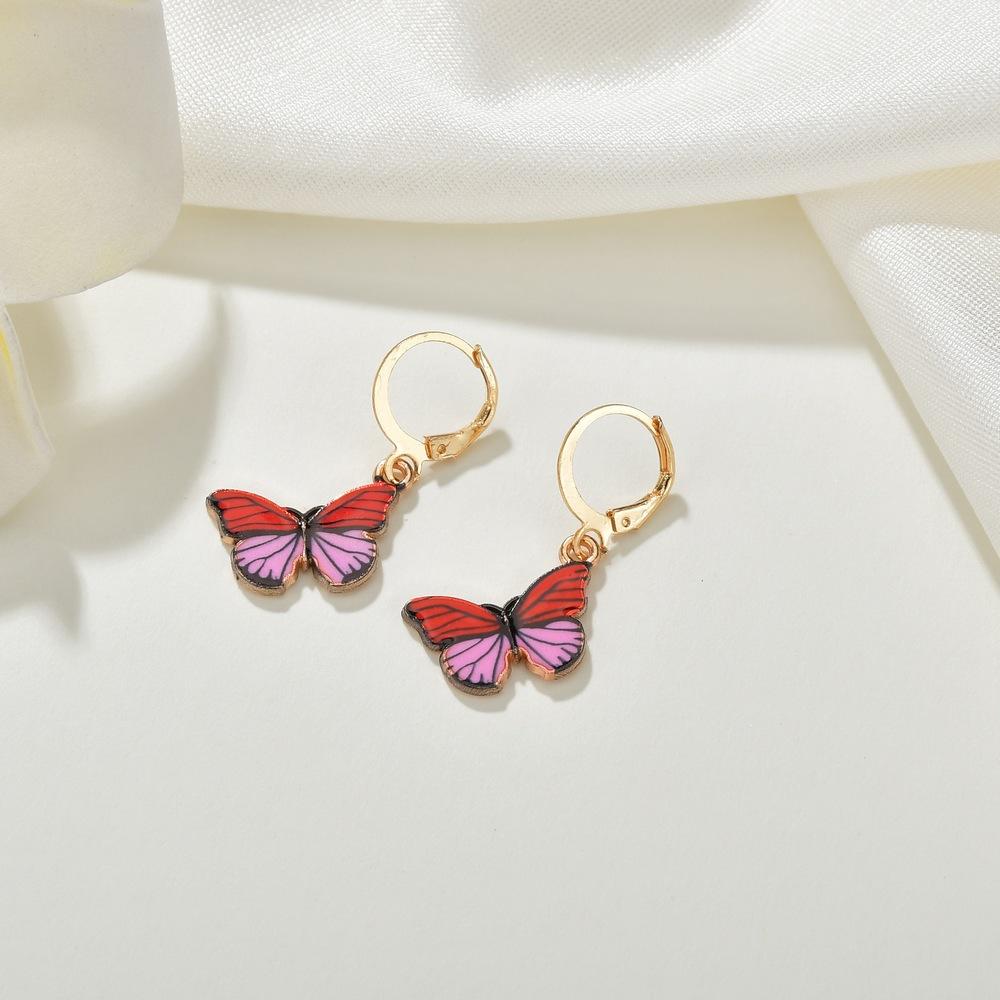Fashion retro ins color butterfly oil drop earrings personality temperament set earrings