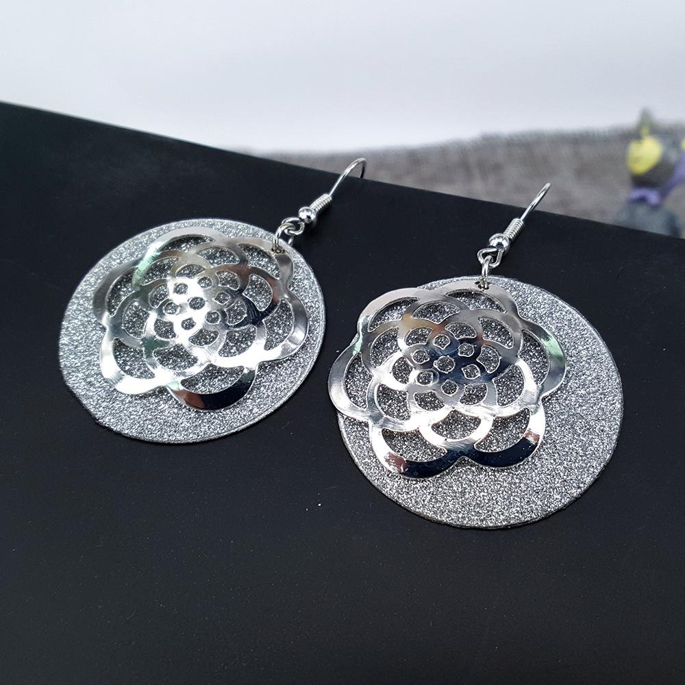 3D three-dimensional hollow flower earring earrings alloy frosted earrings earrings