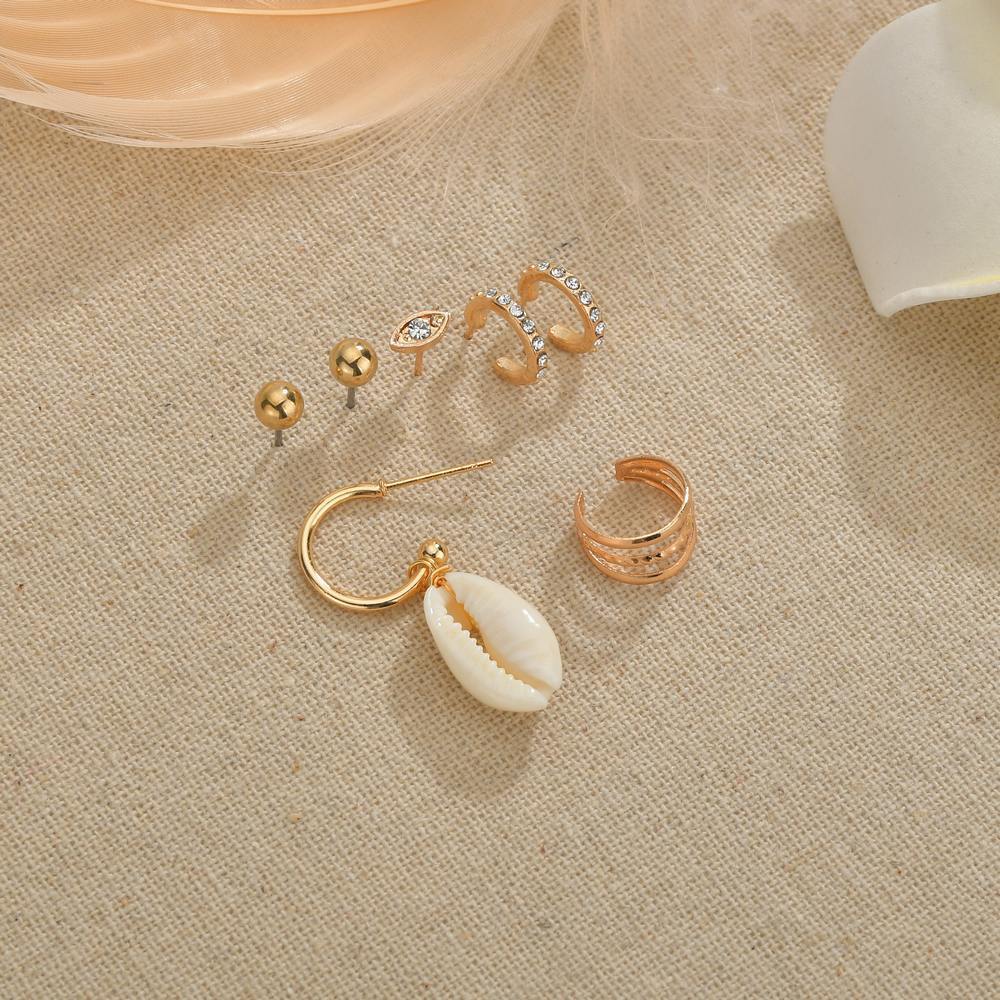 Fashion Rhinestone Alloy Eye Shell Earrings Multi-Piece Set Ear Clip Men and Women Earring Accessories