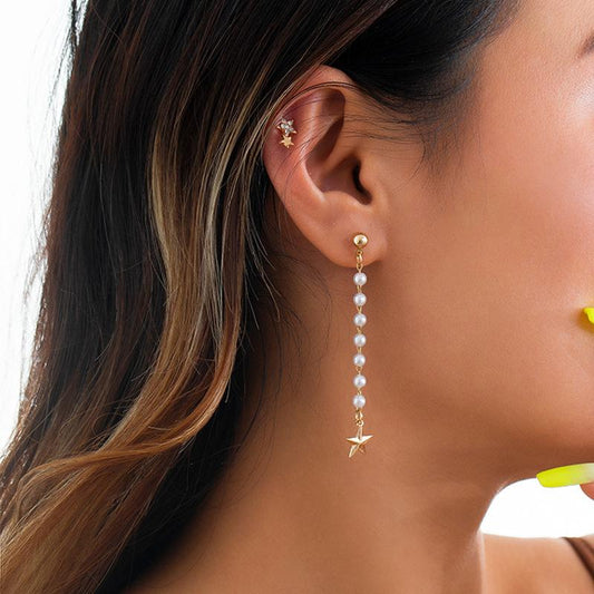 Jewelry creative star and moon inlaid with diamonds simple French earrings earrings asymmetrical tassel earrings earrings