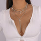 N1325 exaggerated niche fashion rhinestone necklace multi-layer light luxury tassel necklace dinner party back jewelry