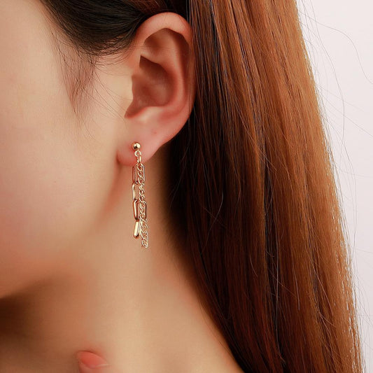 Ins cold tassel chain earrings retro design geometric earrings metal copper high-end earrings female