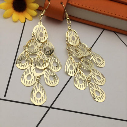 Hollow-out water drop earrings Yunnan minority earrings long earrings