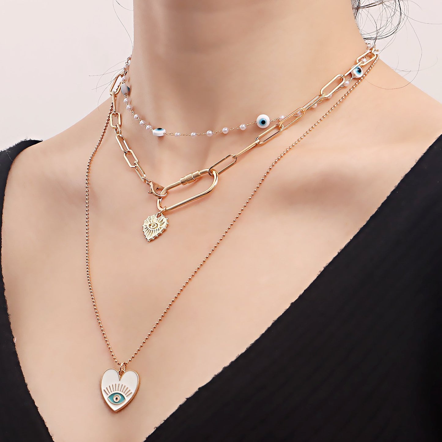Jewelry Personality Fashion Devil's Eye Multilayer Necklace Female Trend Hip-Hop Eye Necklace Necklace