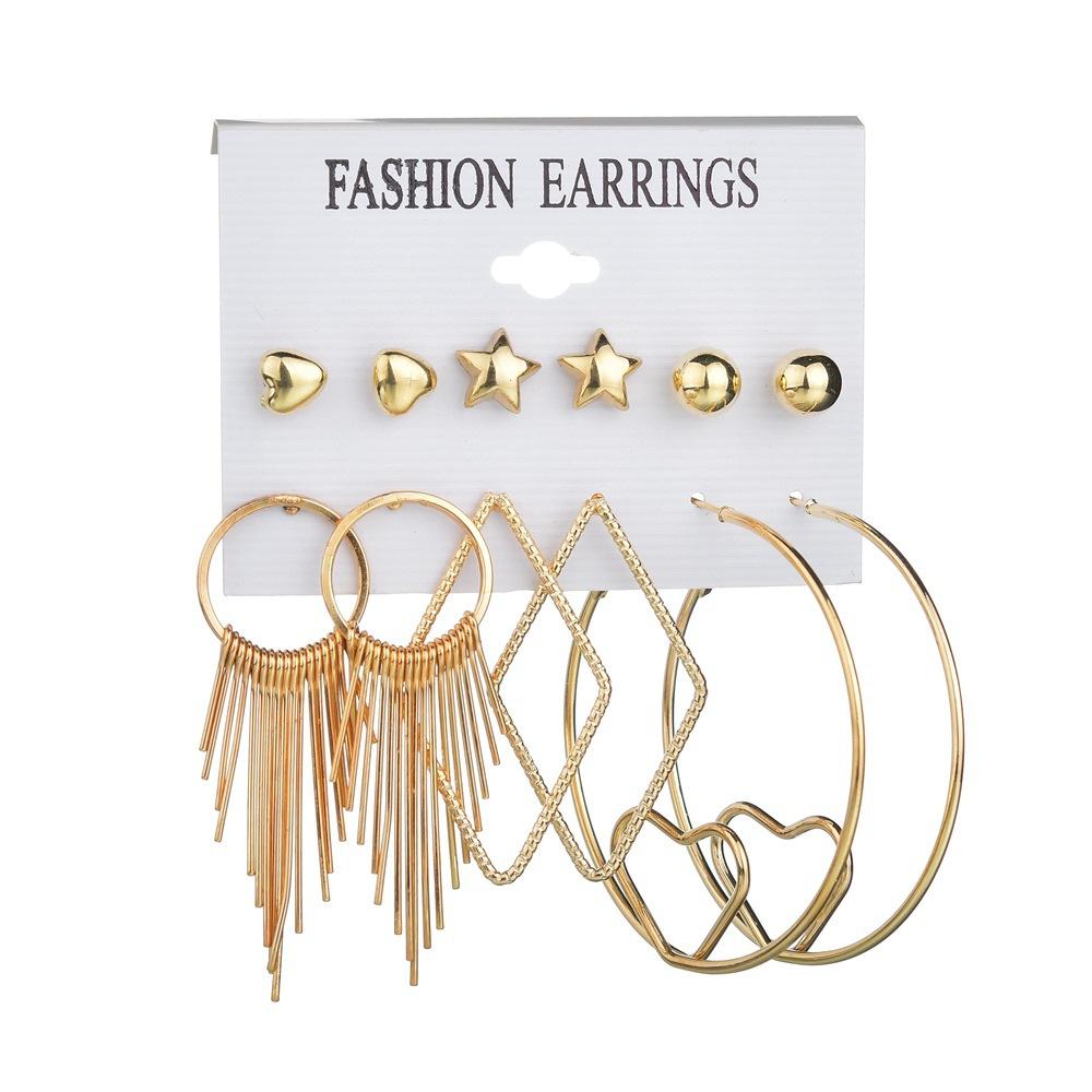 Jewelry Creative Punk Large Circle Tassel Stud Earrings 6 Pairs Set Earrings