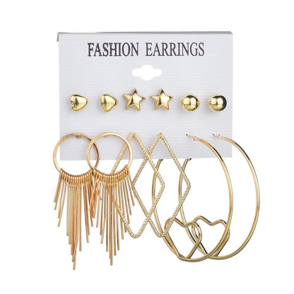 Jewelry Creative Punk Large Circle Tassel Stud Earrings 6 Pairs Set Earrings