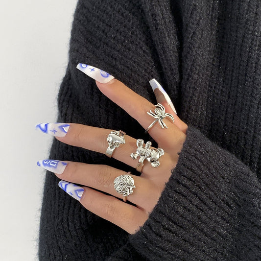 Jewelry punk retro multivariate frog puppet bear ring cool metal spider ring