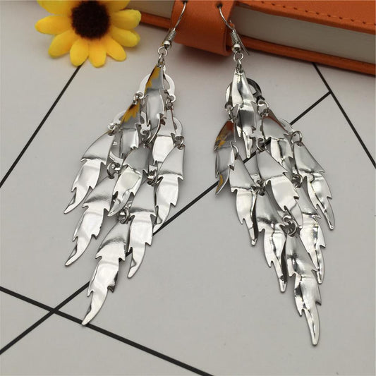 Flowers and leaves sequin earrings earrings earrings long metal ear hanging accessories street stalls