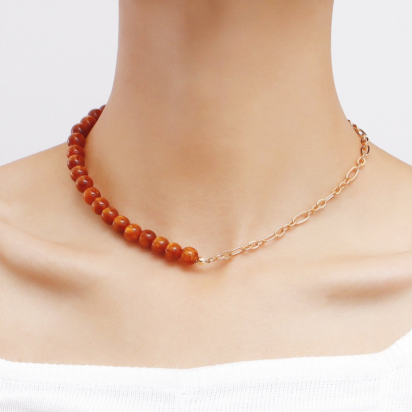 Jewelry Stitching Half Simple Bead Necklace Women's Versatile Light Luxury Personality Natural Trendy Necklace