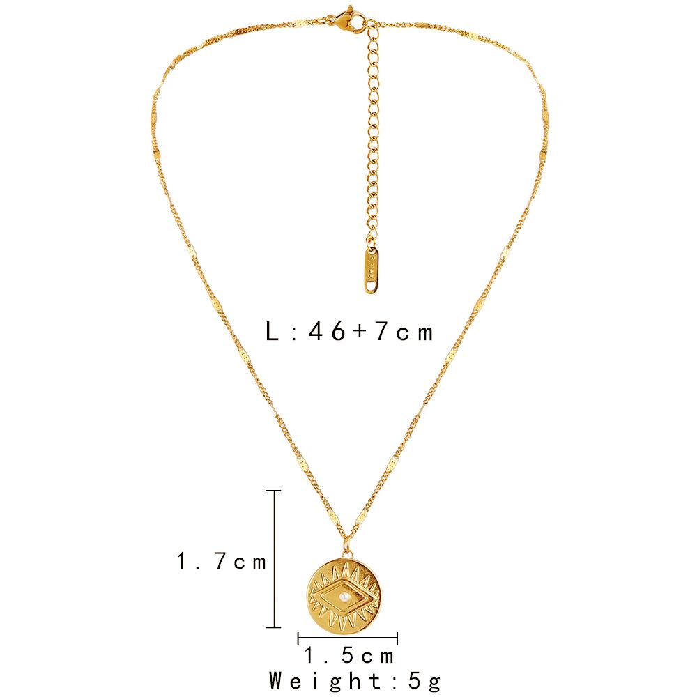 Simple ins ladies fashion stainless steel gold round pearl eyes coin choker necklace