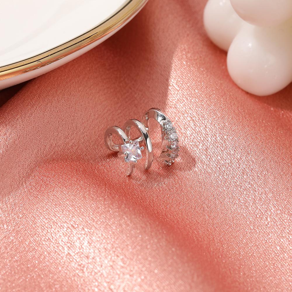 Personality simple ins three-layer ear clip temperament inlaid with zircon no earring earrings ear bone clip female