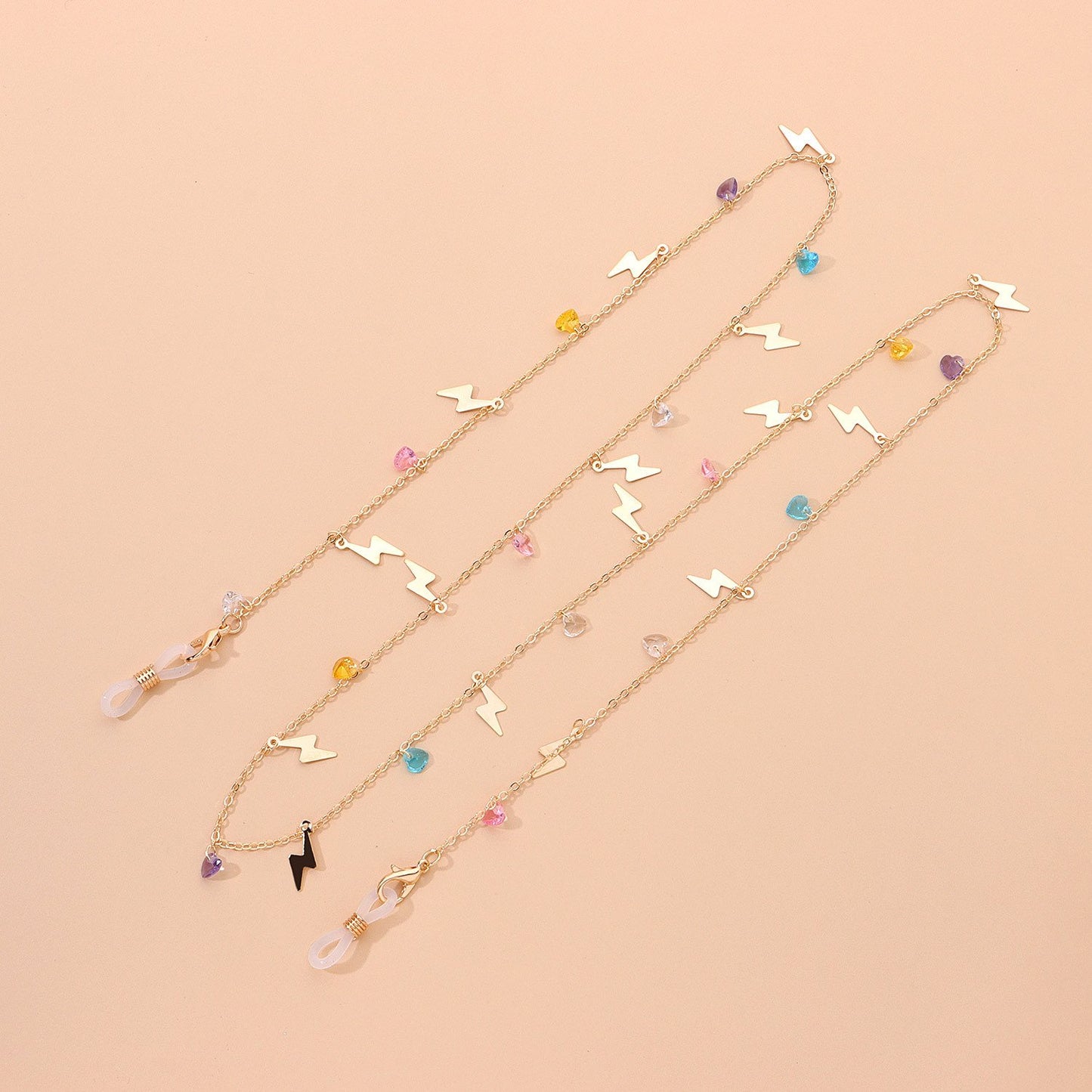 Jewelry Fashion Color Rhinestone Gemstone Glasses Chain Versatile Metal Lightning Pendant Glasses Accessories