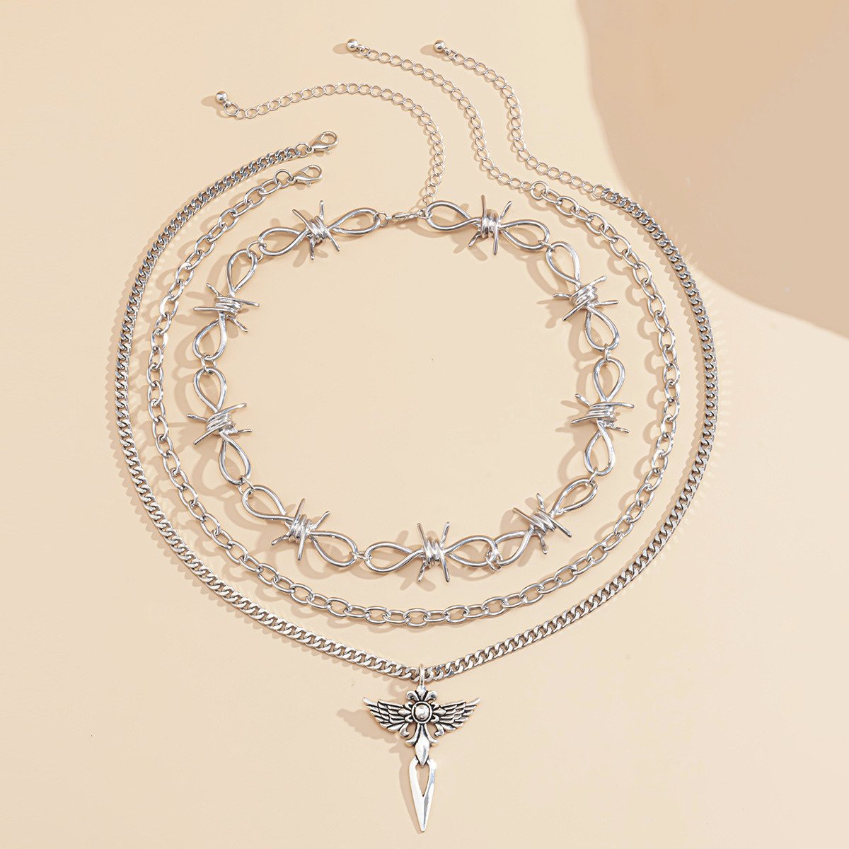 Jewelry Retro Geometric Hollow Cross Necklace Simple Thorn Knotted Multilayer Necklace Set Chain