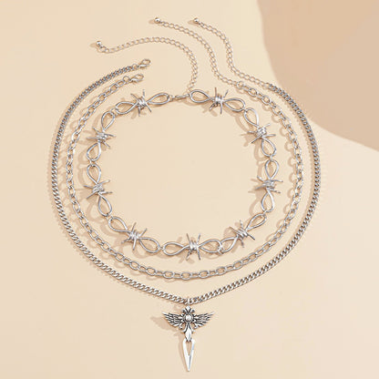 Jewelry Retro Geometric Hollow Cross Necklace Simple Thorn Knotted Multilayer Necklace Set Chain