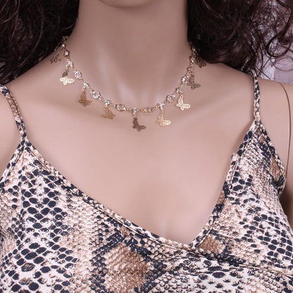 Jewelry Temperament Short Stitching Heart-shaped Necklace Women's Simple Tassel Butterfly Diamond Mixed Necklace