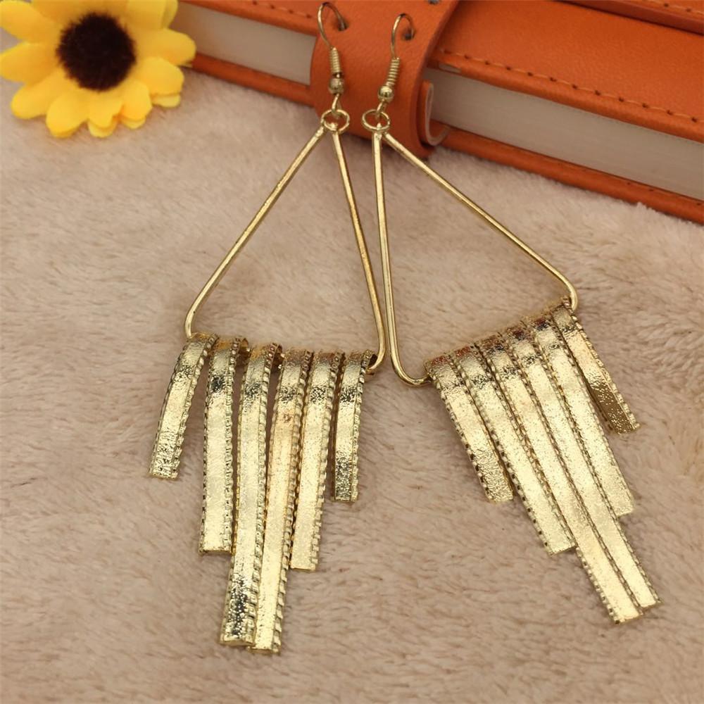 Simple Triangle Ring Vertical Strip Tassel Earrings Yunnan Minority Fashion Metal Earrings