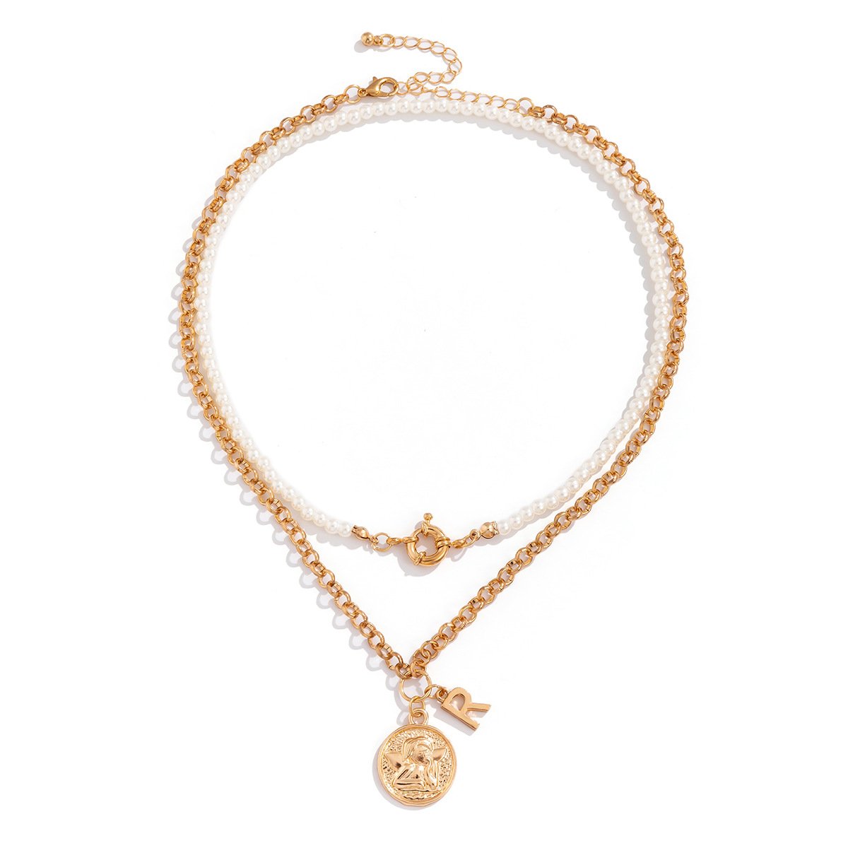 Jewelry Temperament Millet Grain Pearl Clavicle Necklace Fashion Retro Angel Tag Letter Necklace