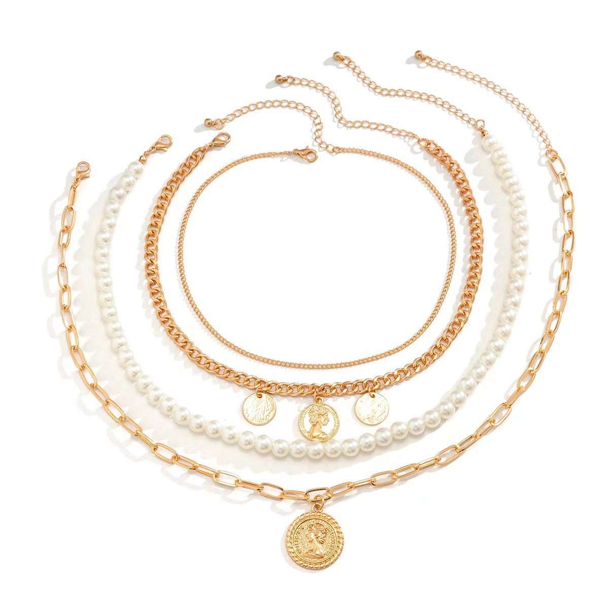 Jewelry Retro Multi-layer Beaded Chain Fashion Necklace Simple Portrait Imitation Pearl Multi-layer Necklace