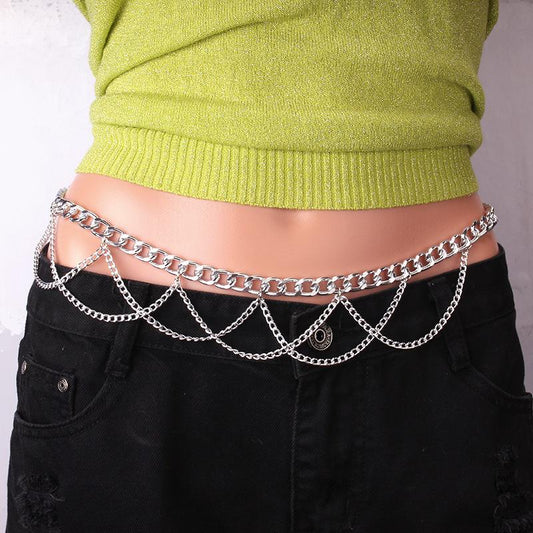 Metal chain waist chain ins hip-hop punk fashion ball pendant waist chain female jewelry