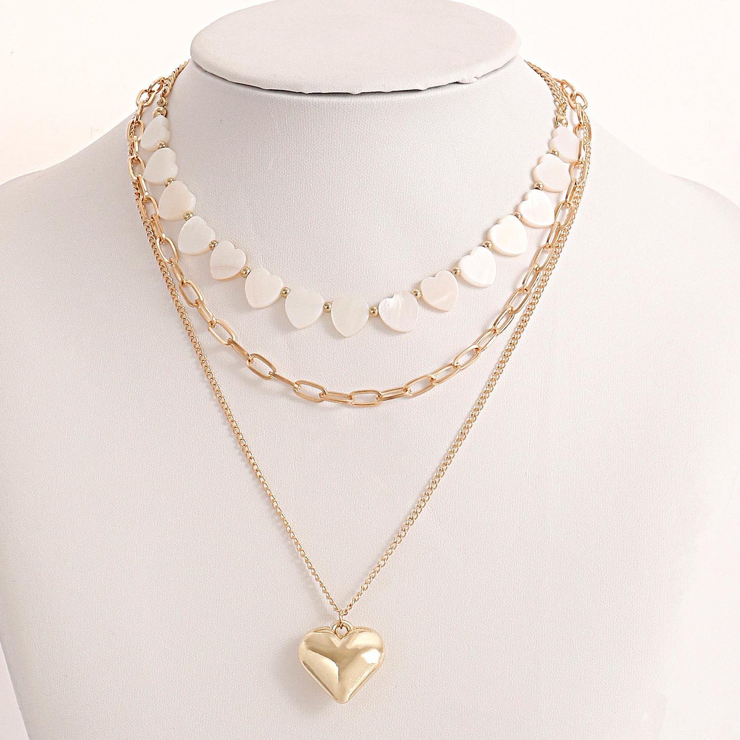 Jewelry ins multi-layer imitation white mother-of-pearl love pendant necklace female exaggerated big peach heart necklace