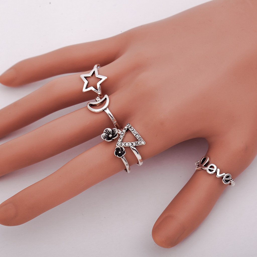 Fashion diamond triangle ring star moon ring ring five-pointed star sweet ring