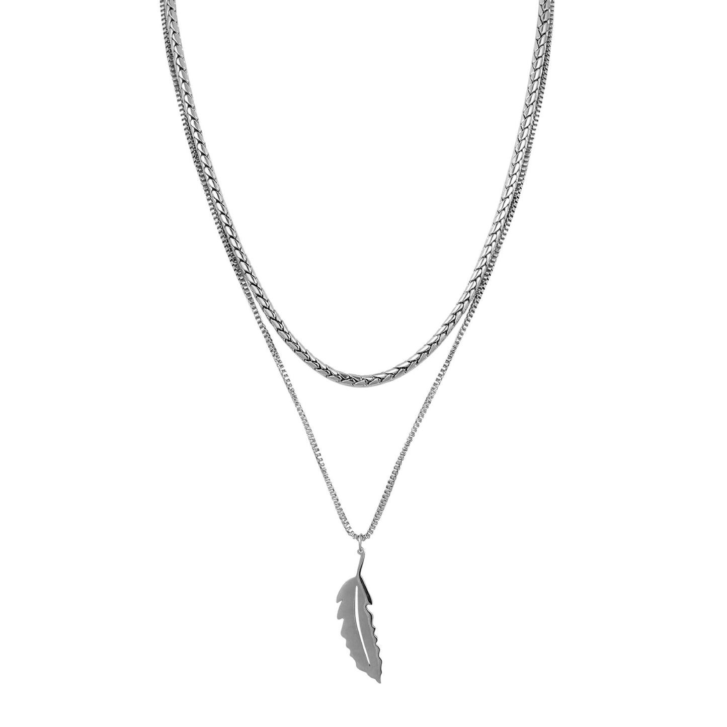 Light luxury niche simple titanium steel necklace stainless steel double feather leaf snake bone chain sweater chain