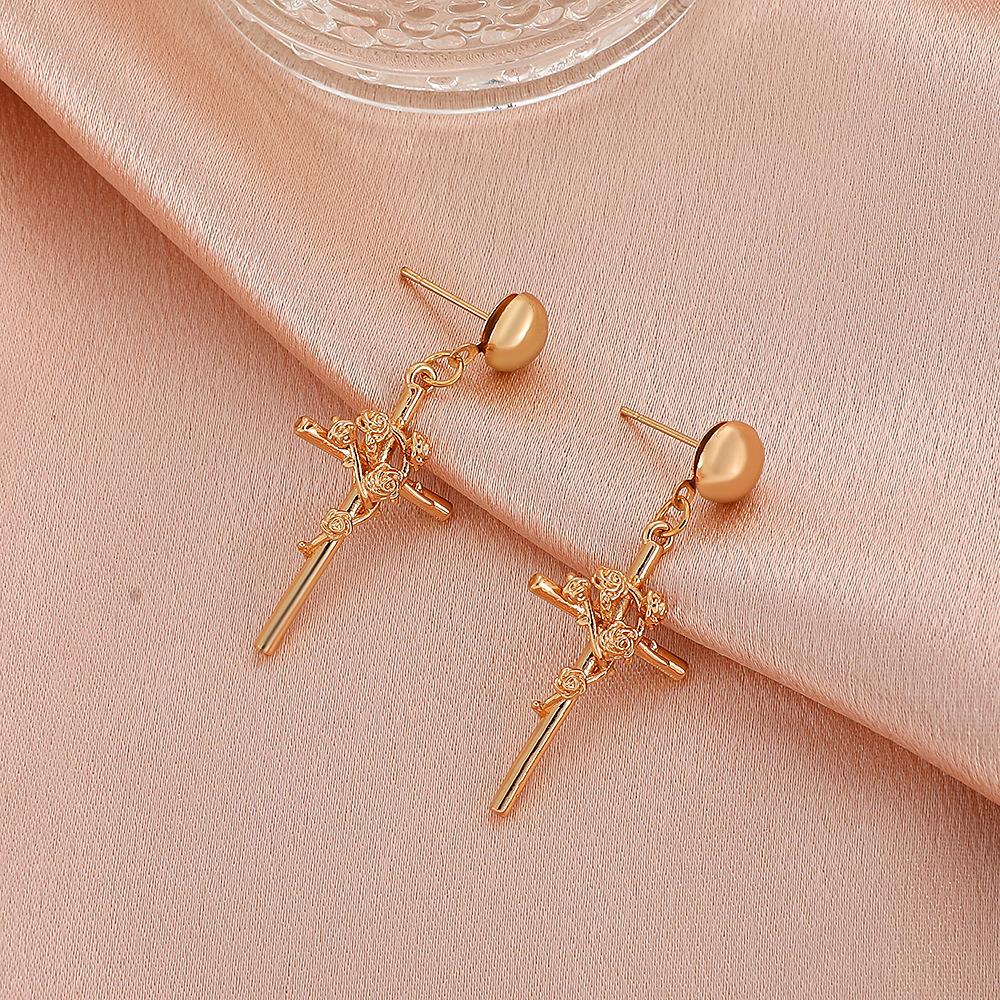 Three-dimensional embossed rose earrings creative temperament metal cross earrings earrings ladies