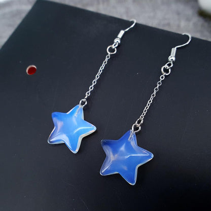 Five-pointed star opal earrings long section natural stone earrings net red hot style street stall jewelry live pet fan