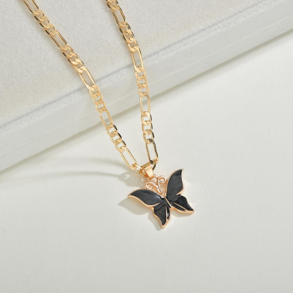 Vintage Painted Oil Drip Butterfly Necklace Fashion Pendant Necklace Accessories