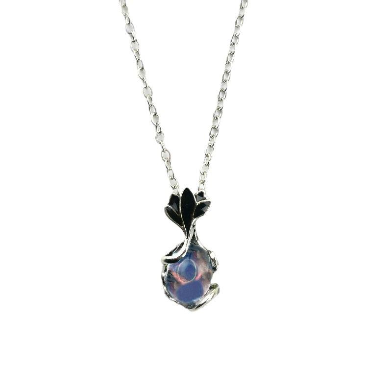 Jewelry Moonstone Pendant Necklace Female Niche Design Summer Accessories Retro Flower Jewelry
