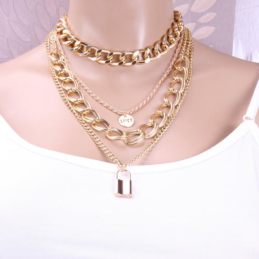 Jewelry multi-layer twist chain letter accessories female love lock fashion temperament clavicle chain necklace