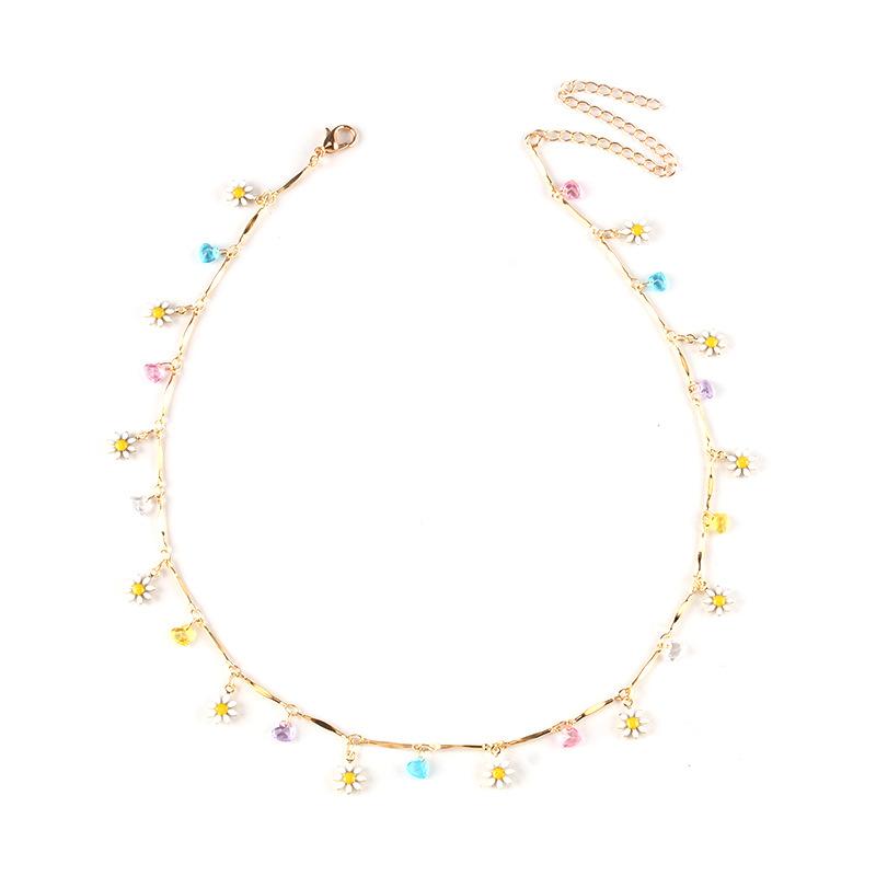 Simple temperament painted dripping oil flower clavicle chain explosive style colorful crystal pendant necklace